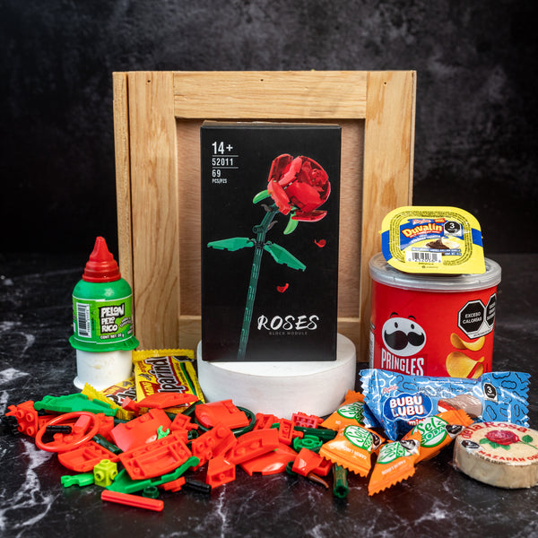Rosa Roja / Bloques Para Armar Figura 3D, Cacahuates y Dulces